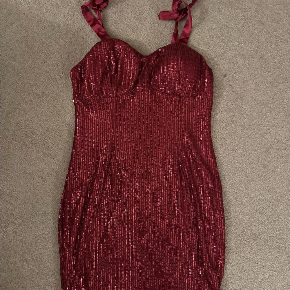 SHEIN Burgundy Sequin Mini Dress